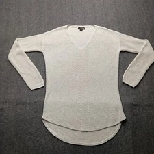 ANA A New Approach Sweater Womens Small White Basic Everyday Minimal V Neck