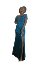 Nightway Long Azure Gown With Slit For Teenage Girls... Size 6 For Occasions