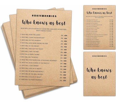 Housewarming Party Game, Who Knows Us Best, Rustic Kraft New Home Celebration...