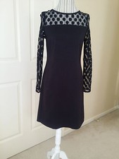 Eliza J Royal Collection Black Stretch Knit Shift Dress, Long Lace Sleeve Sz 6