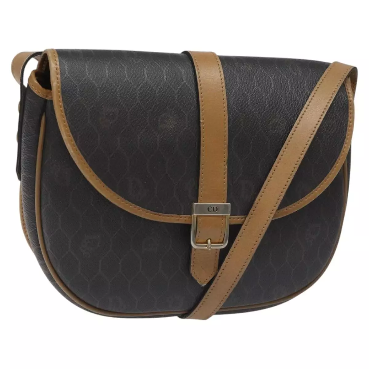 Christian Dior sac à bandoulière chaîne toile nid d'abeille PVC noir or authentique ep7550