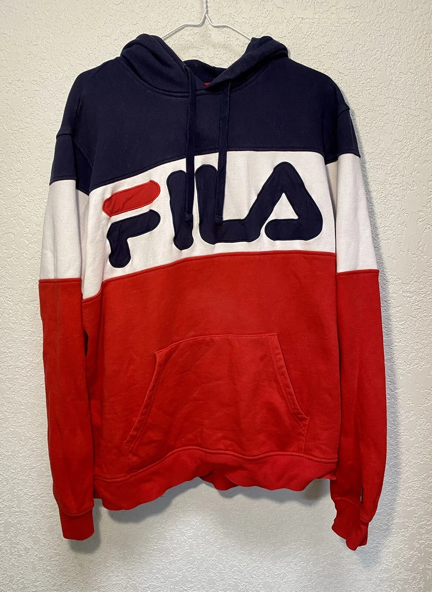 Strædet thong vanter Regnfuld FILA Logo Colorblock Hoodie Sweatshirt Pullover Blue Red &amp; White Men's  Size 2XL | eBay