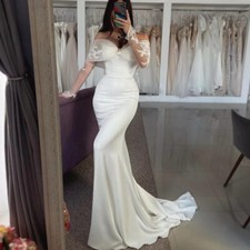 Simple Mermaid Wedding Dresses Applique Off Shoulder Long Sleeves Bridal Gowns