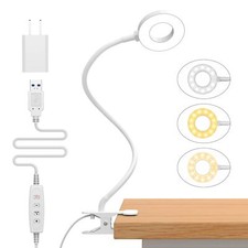 Reading Light USB Clamp Lamp LED Adjustable Gooseneck Bedside Study Lamp White