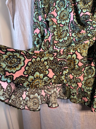 Topshop Women's Floral Ruffle V Neck Mini Wrap Dress Size 8 US Turquoise Pink - Picture 4 of 18