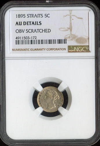 1895 Straits Settlements 5 Cents NGC AU Details Quality