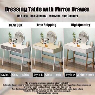 Modern Vanity Table Dressing Table With Large Mirror 2 Drawers Makeup Desk Uk Ebay