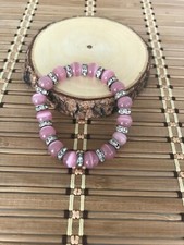 9.5 mm Simulated Pink Opal Beaded Bracelet