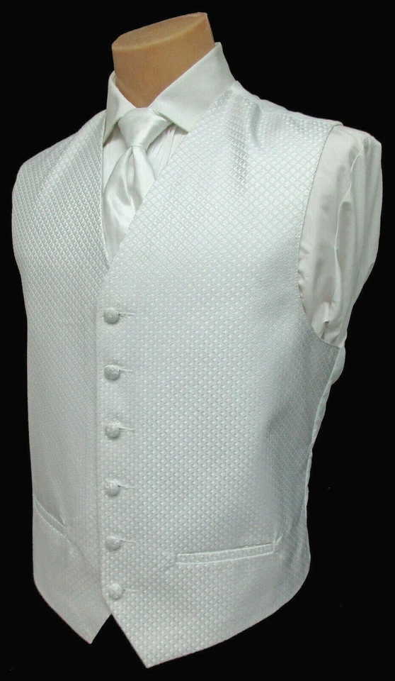 Men's Light Silver Tuxedo Vest and Long Tie Platinum Formal Wedding Prom Large L - Image 2 of 4