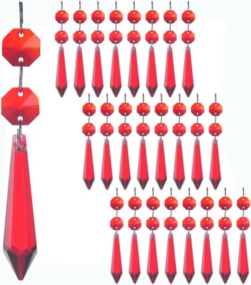 HDCRYSTALGIFTS 55Mm Red Crystal Icicle Prisms Chandelier