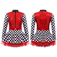 Mädchen Rennfahrer Kostüm Rennauto Fahrer Pailletten Tütü Kleid Cosplay Fasching