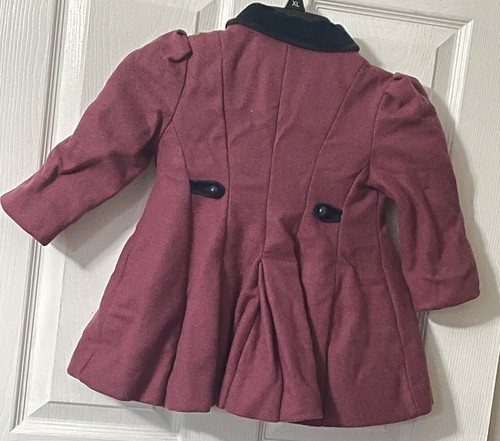 Vintage 80s Rothschild Coat Girl 4 Purple Wool Blue Velvet Collar Button Jacket - Picture 4 of 6