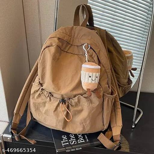 Lightweight Khaki Travel Backpack for Women - Pure Color Outdoor Hiking Bag-image