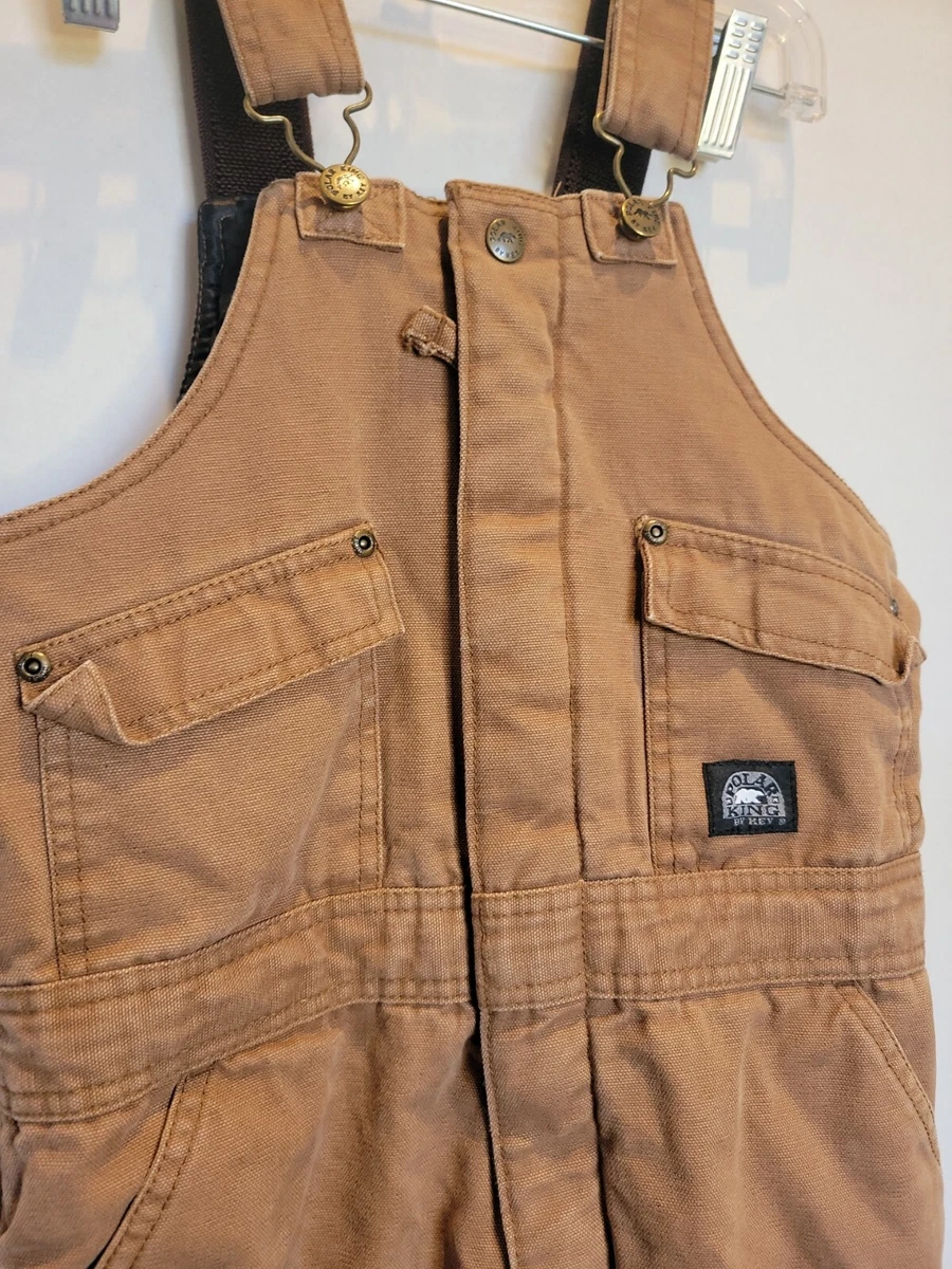 Polar King by Key Youth Bib Overalls Coveralls Size Medium Brown Duck Insulated