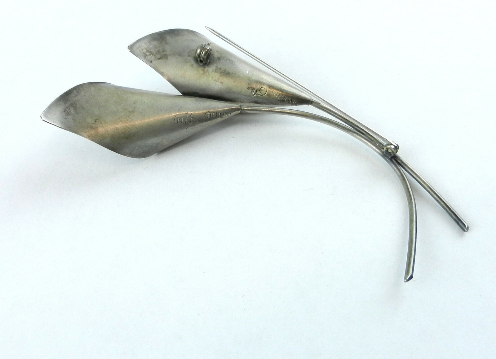 Vintage Sterling Silver NYE Double CALLA LILY Brooch/Pin  Patina      S29
