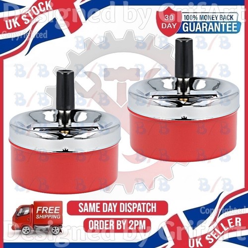 2 SPINNING ASH TRAY PUSH DOWN ROTATING METAL NO MESS CIGARETTE SMOKE ASHTRAY - Picture 7 of 9