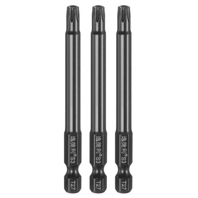 3pcs T27 Magnetic Torx Screwdriver Bits 1/4'' Hex Shank 75mm Length Black