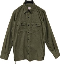 MOMOTARO JEANS Olive Dyed Cotton Traditional Sashiko Pattern Shirt Size 40 Japan