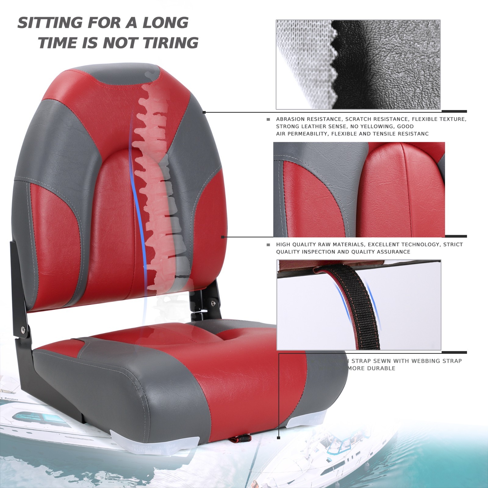NORTHCAPTAIN Deluxe Charcoal/Red High Back Folding Boat Seat, 2 Seats