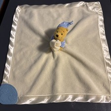 Disney Winnie the Pooh Baby Lovey Security Blanket Yellow Satin Trim Teether A18