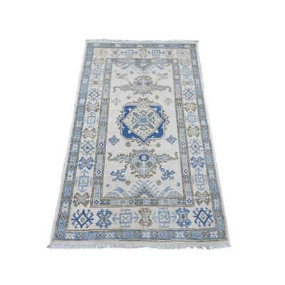 2'10''x4'8'' Ivory Vintage Look Kazak Hand Knotted Pure Wool Oriental Rug 21809