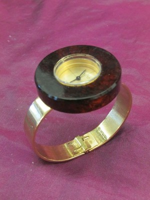 Vintage Marcel Boucher 17J Gold tone cuff, tortoise lucite face ladies watch
