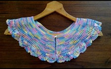 Vintage Crocheted Cotton Lace Detachable Collar. Pastel . Easter . GRANNY CORE