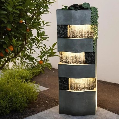 Garden Water Fountain: 4-Tier Standing Waterfall with LED Lights
