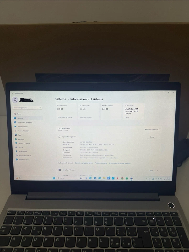 NOTEBOOK LENOVO IDEAPAD 3 INTEL CORE I5-1035G1 8GB RAM 256GB SSD WIFI WINDOWS - Immagine 4 di 4