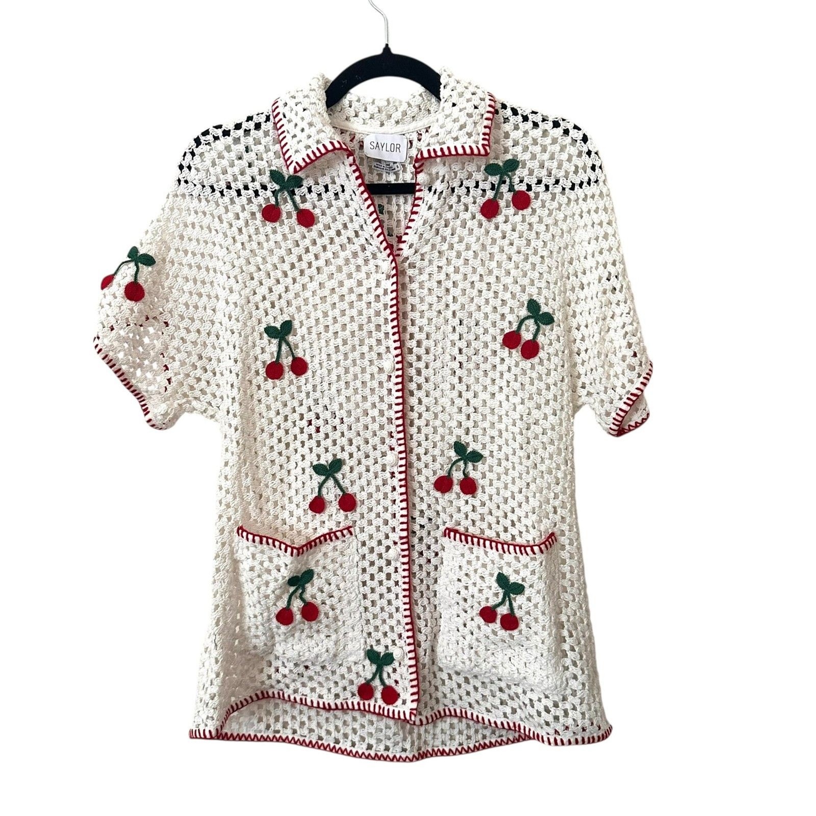 SAYLOR Blithe Cherry Crochet Short Set White Small - image 3