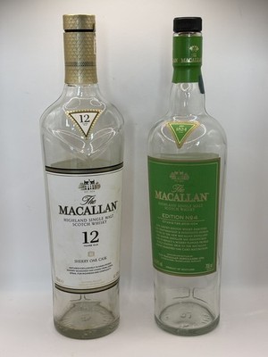Macallan Empty Bottle x 2 - Edition No 4 and 12 years with tops