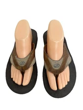 Reef Brown Leather Thong Flip Flops Mens Size 8 Bottle Opener