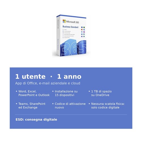 Microsoft 365 Business Standard Office 365 licenza 1 utente 1 anno codice e-mail prezzo ebay