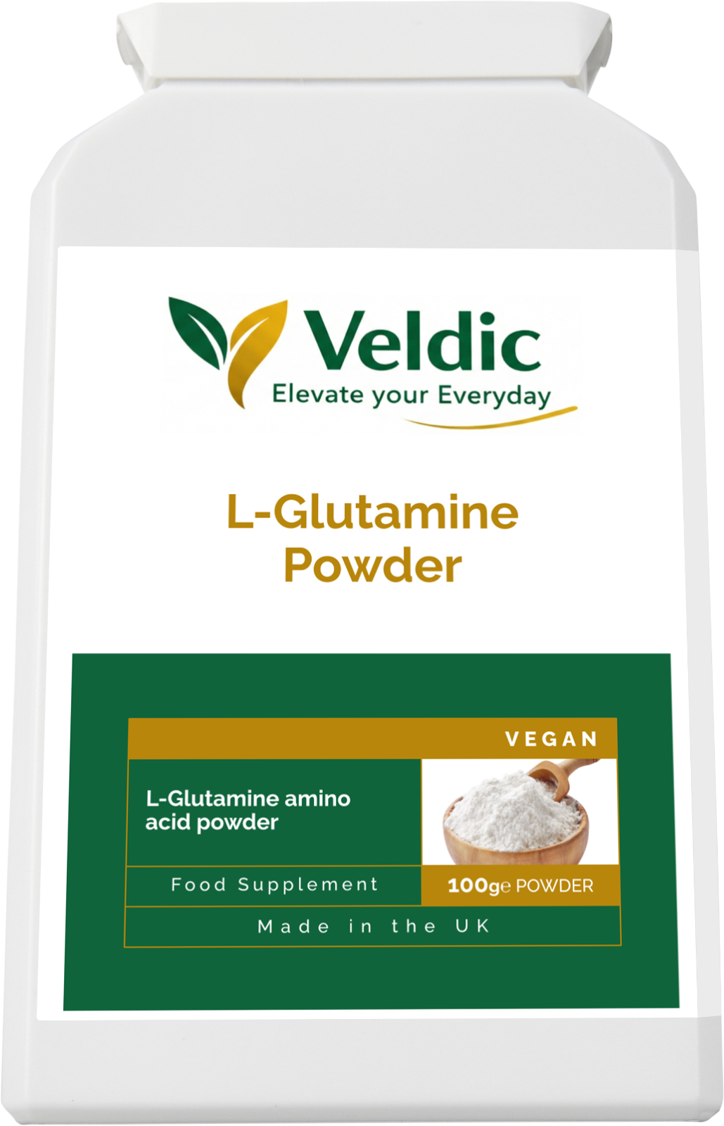 Veldic L-Glutamine Powder 100g Vegan Amino Acid Supplement Unflavoured