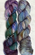 Hand Dyed Sock Yarn Lot Of 2 Merino Wool 8 Oz Total Weight No Labels Jewel Tones