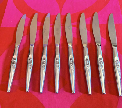 #ad #ad Sears Tradition Gentle Rose 1968 Stainless USA 8 Dinner Knives 9 1 4quot; $50.00