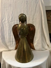 12” Tall Brass And Copper Angel Vintage 70 Or 80s SKU SDR4 Spike Holds Candle