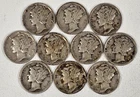 Lot of 10 Mercury Dimes 90% Silver - Various Older Dates Free Shipping