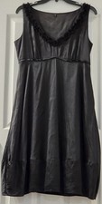 Vintage Tahari 100% Silk Black Midi Dress Cocktail V‑Neck Ruffle Trim Lined M/L
