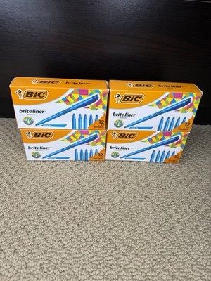 BIC BL11 Brite Liner Blue Highlighter Pen Marker Chisel Point Box Of 12 - 4 pack
