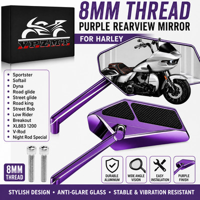 8MM Thread Purple Rearview Mirror for Harley Sportster Softail Dyna Street glide