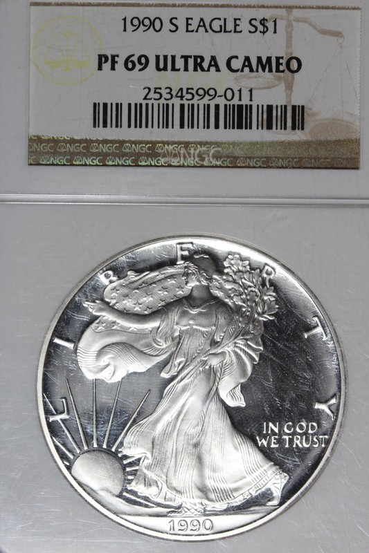 1990 S NGC PF69 ULTRA CAMEO AMERICAN SILVER EAGLE #51844