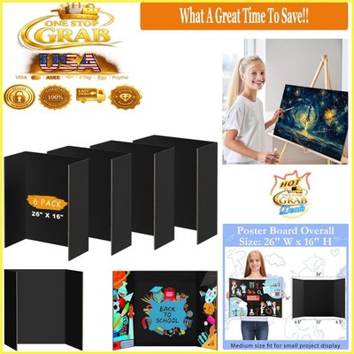 6Pcs Medium Black Trifold Poster Boards 26x16 inches for Presentations