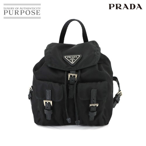 PRADA backpack style pouch nylon saffiano leather black silver hardware Pouch 9
