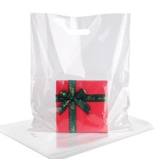 Clear Plastic Bags with Die-Cut Handles 15x18 Inch - 1.75 Mil Thick Reusable