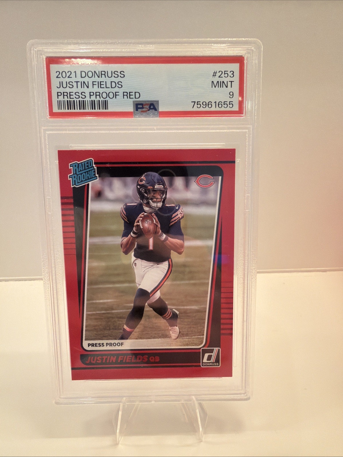 2021 PANINI DONRUSS PRESS PROOF RED #253 JUSTIN FIELDS ROOKIE RC PSA 9