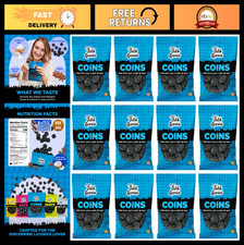 Salted Dutch Licorice Coins - 12 Pack of 5.2oz Bags - Salty Black Candy Treats
