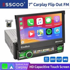 Single 1 Din Car 7'' Stereo Radio Carplay Flip Out Touch Screen Automatic FM+Cam