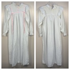 American Girl VTG Samantha Flannel Nightgown Pink Ribbons Ruffles Juniors L