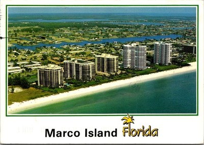 Marco Island Florida Aerial Beachfront Condos John Hinde Postcard 1993